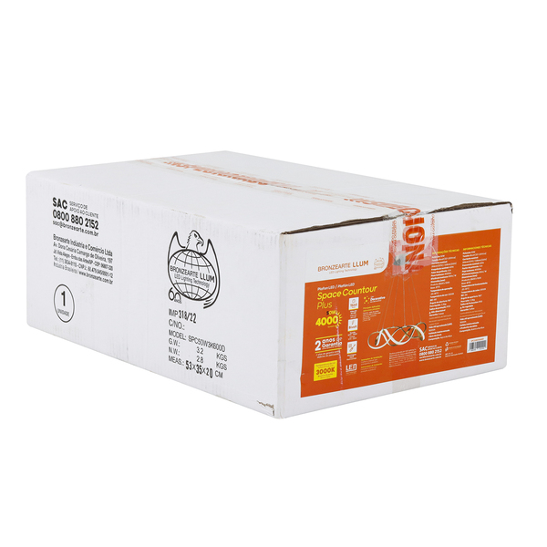 Pendente LED Space Countour Plus Dourado 50W Luz Amarela 60x100cm LLUM Bronzearte - Image 6
